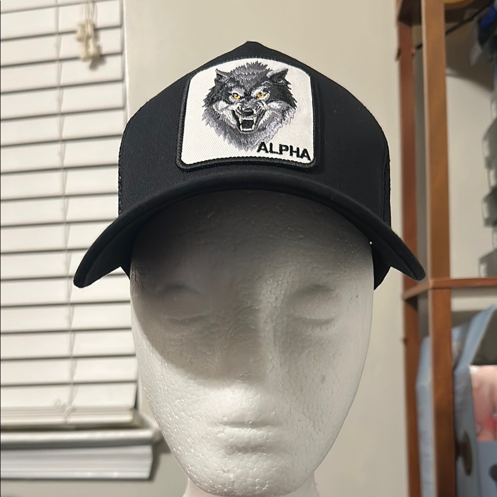 Black Alpha Wolf Patch Cap